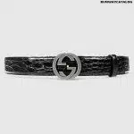 Gucci Crocodile Belt With Interlocking G In Black