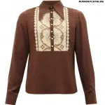 GUCCI Crocheted-bib GG-jacquard silk shirt