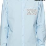 BURBERRY Blue Stretch Poplin Logo Appliqué Shirt