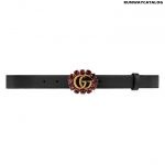 Gucci Leather belt with Double G and crystals