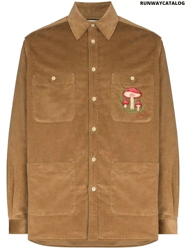 Gucci mushroom-embroidered corduroy shirt jacket