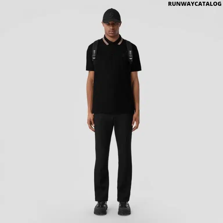 Icon Stripe Collar Cotton Polo Shirt Black - Image 2