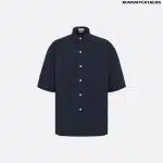 SHORT-SLEEVED OVERSHIRT Navy Blue and Black Dior Oblique Kasuri Cotton Denim