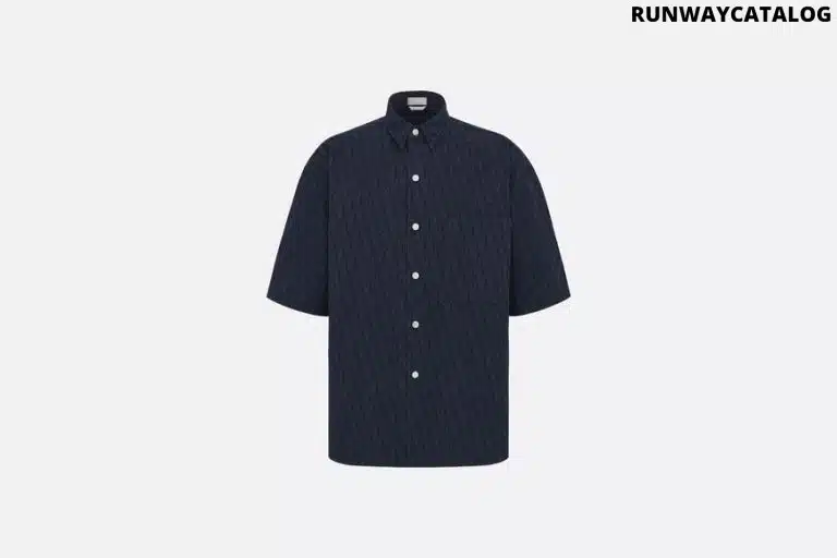 SHORT-SLEEVED OVERSHIRT Navy Blue and Black Dior Oblique Kasuri Cotton Denim