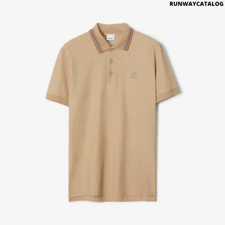 Icon Stripe Collar Cotton Polo Shirt Soft Fawn