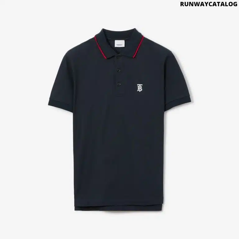 Icon Stripe Placket Cotton Piqué Polo Shirt Navy