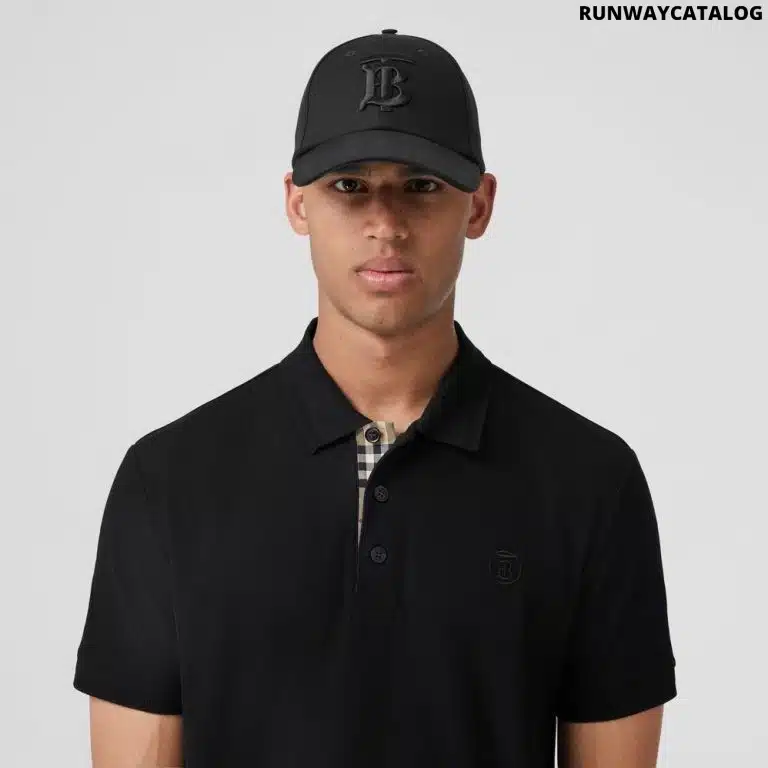 Monogram Motif Cotton Piqué Polo Shirt Black - Image 3