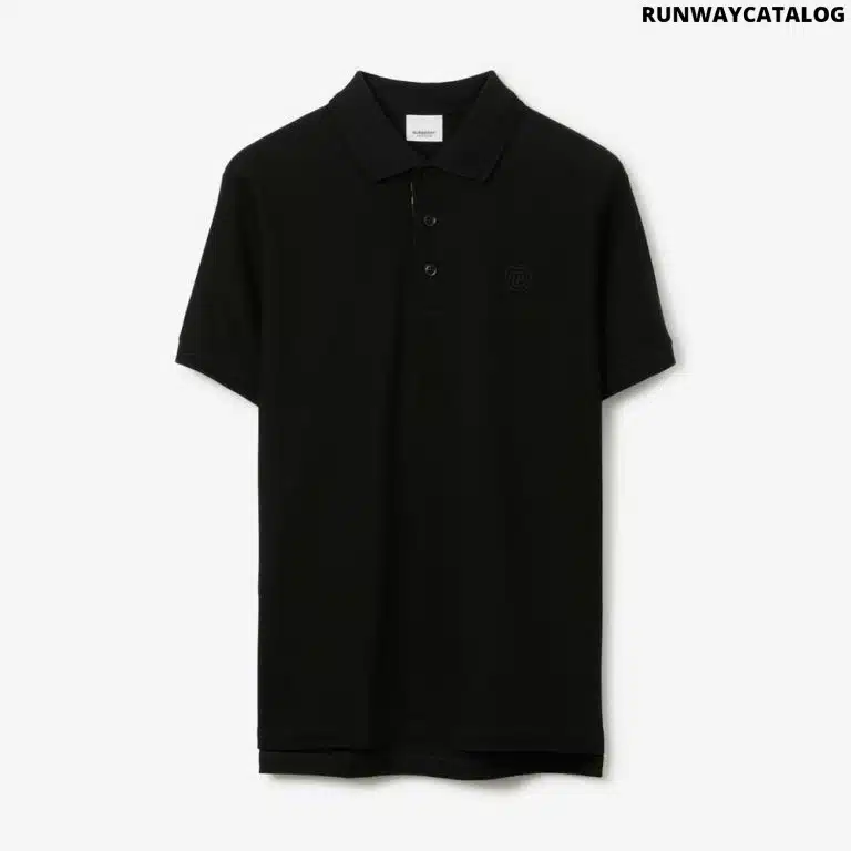 Monogram Motif Cotton Piqué Polo Shirt Black