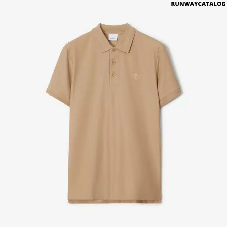 Monogram Motif Cotton Piqué Polo Shirt Soft Fawn