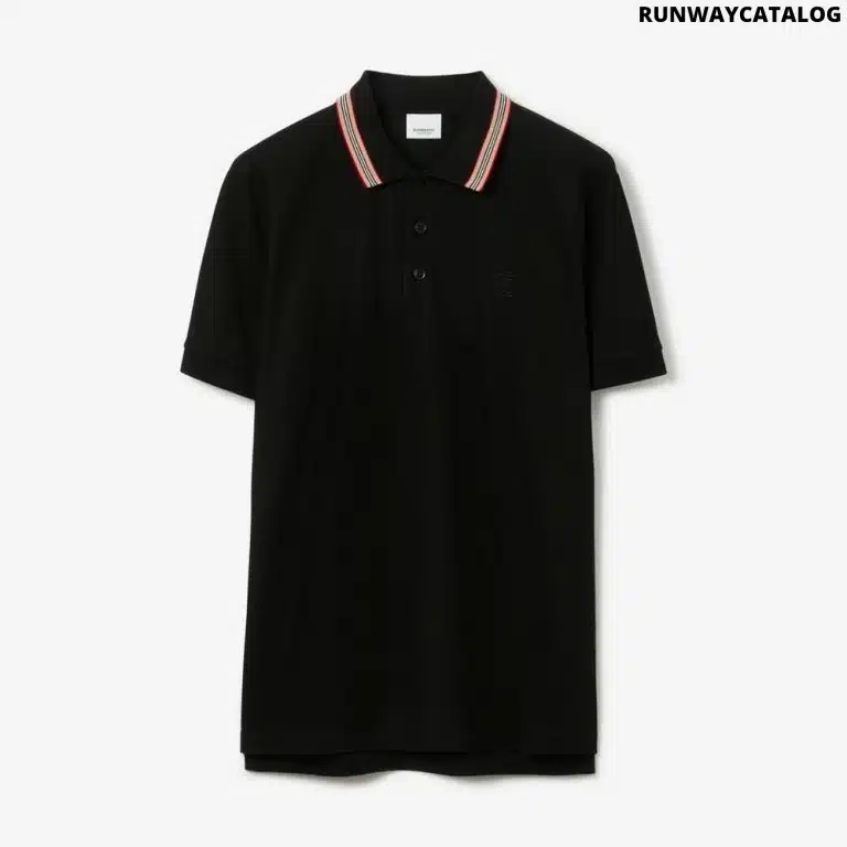 Icon Stripe Collar Cotton Polo Shirt Black