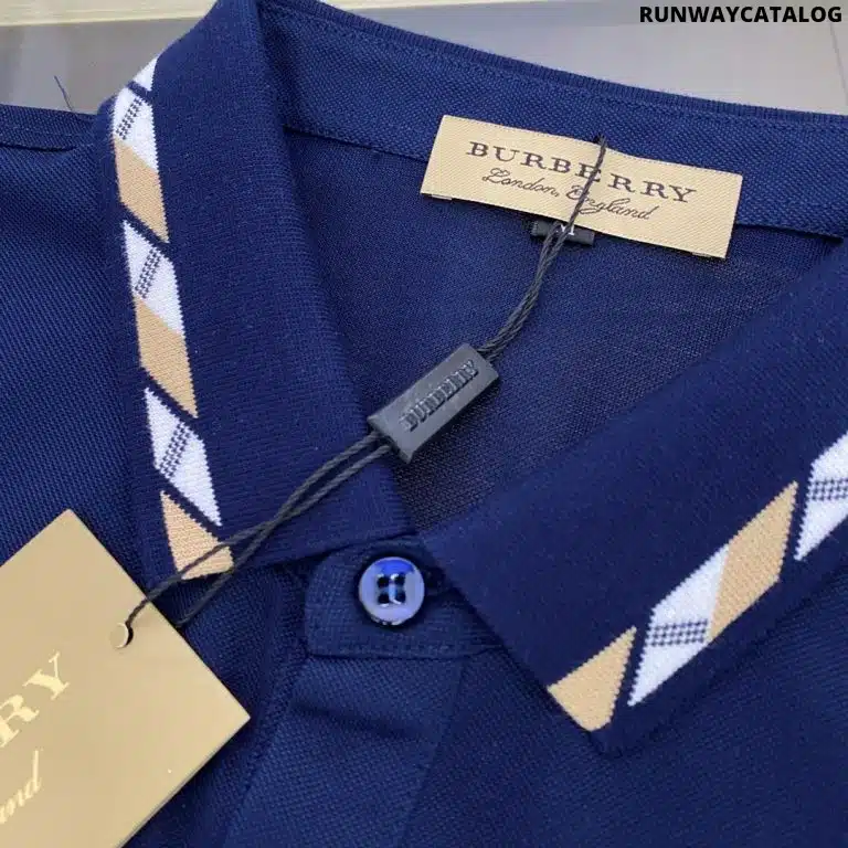 Logo Cotton Lapel Polo Shirt Blue - Image 4