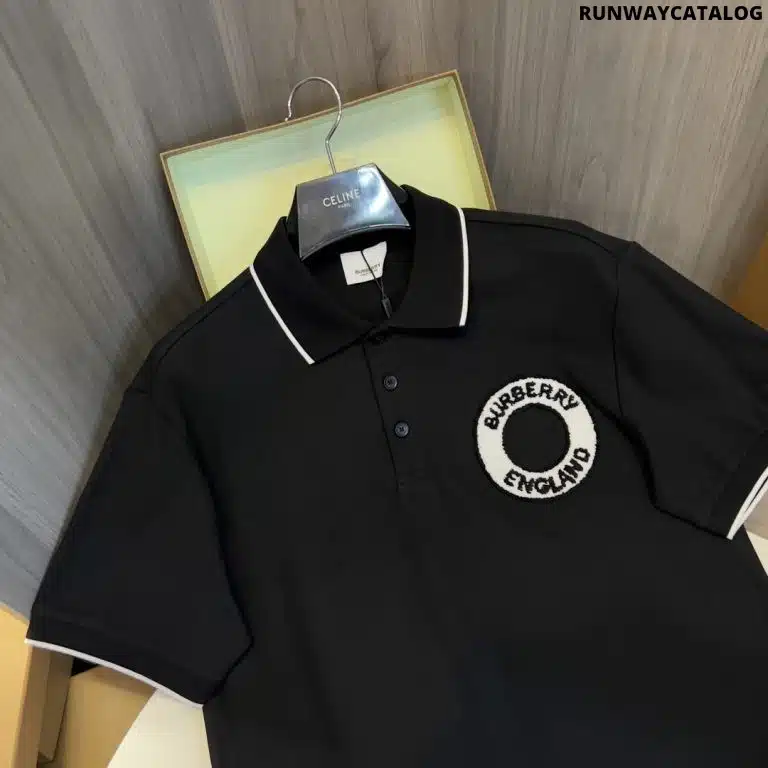 Logo Graphic Cotton Piqué Polo Shirt Black - Image 4