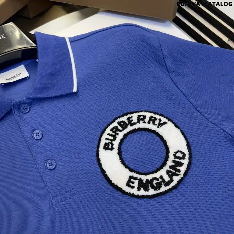 Logo Graphic Cotton Piqué Polo Shirt Blue - Image 3