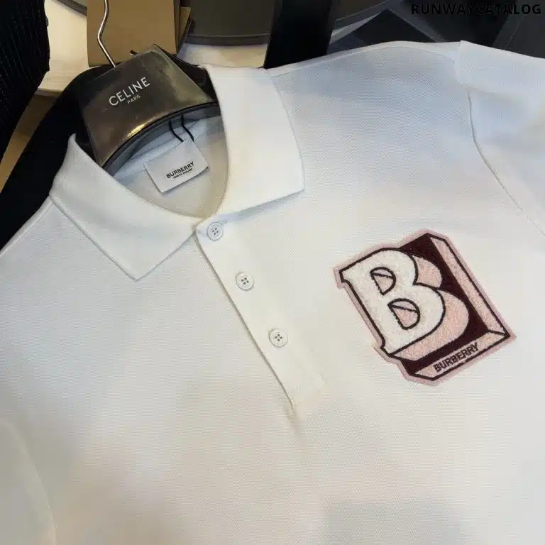 B letter pattern cotton polo shirt - Image 3