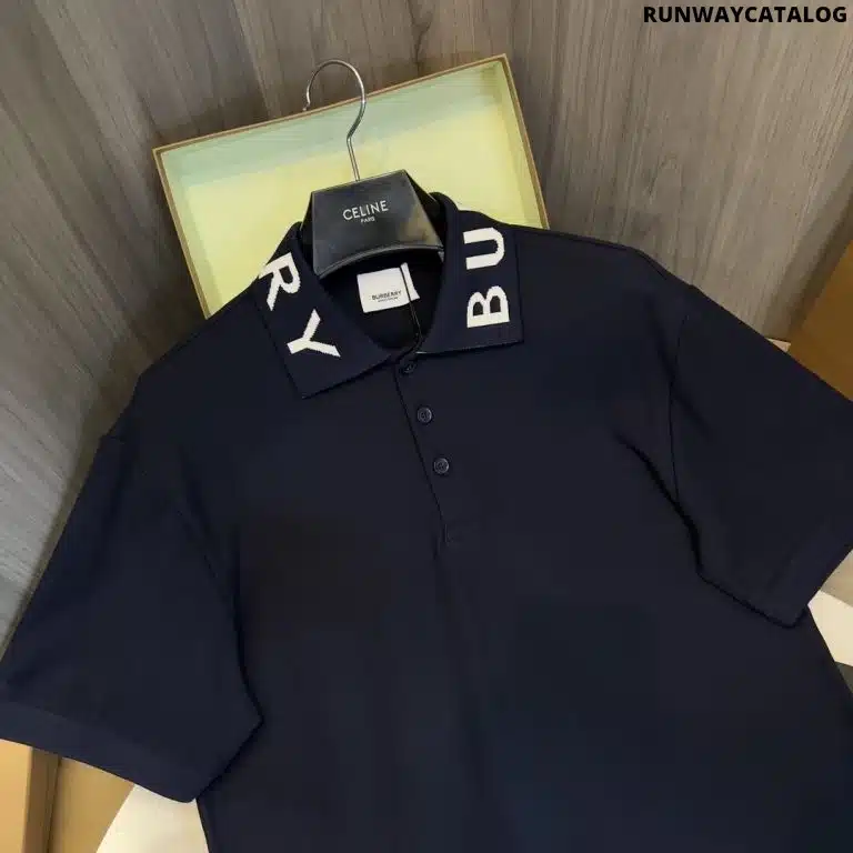 Burberry Collar Cotton Polo Shirt Navy Blue - Image 4