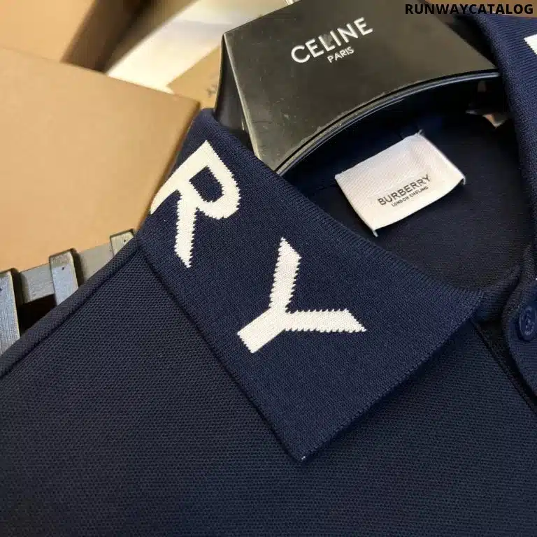 Burberry Collar Cotton Polo Shirt Navy Blue - Image 3