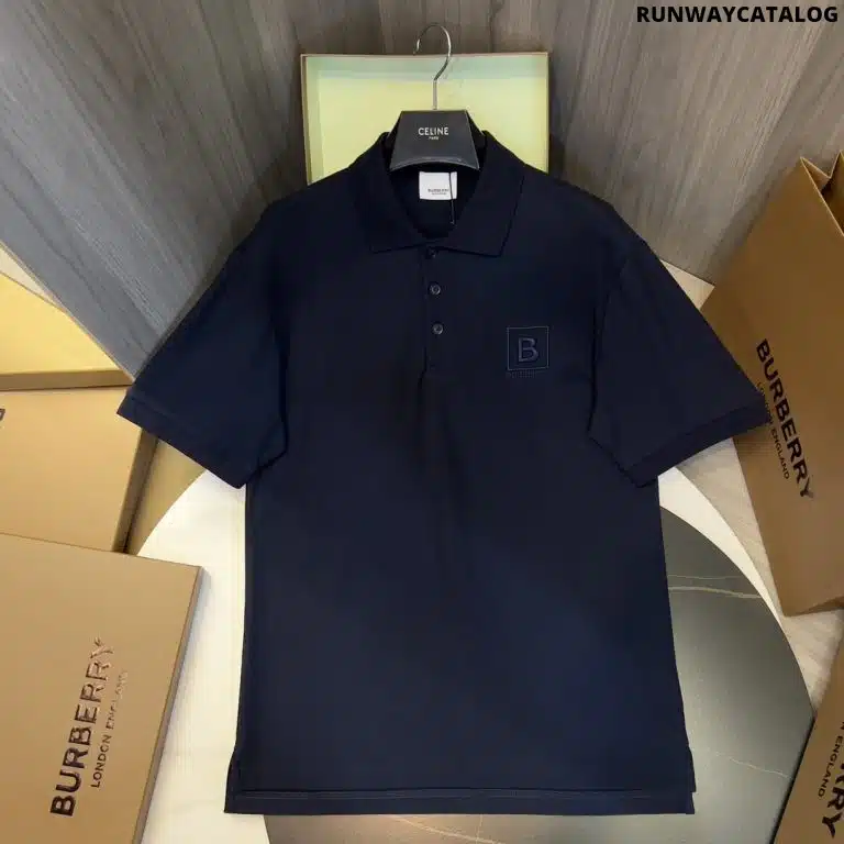 New Collar Cotton Polo Shirt Navy Blue