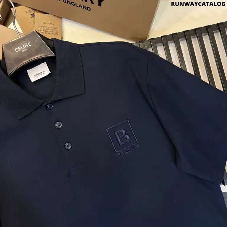 New Collar Cotton Polo Shirt Navy Blue - Image 4