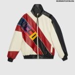 LEATHER BOMBER JACKET WITH GUCCI LETTERING