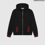 COTTON JERSEY BLACK HOODED JACKET WITH WEB