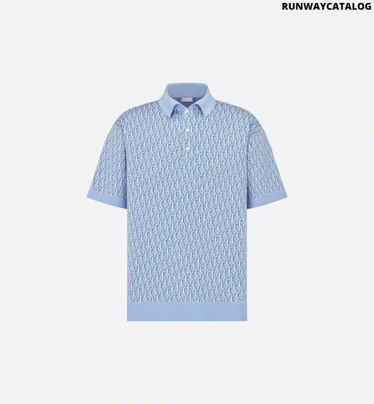 Dior Oblique Polo Shirt Blue Cotton Jacquard