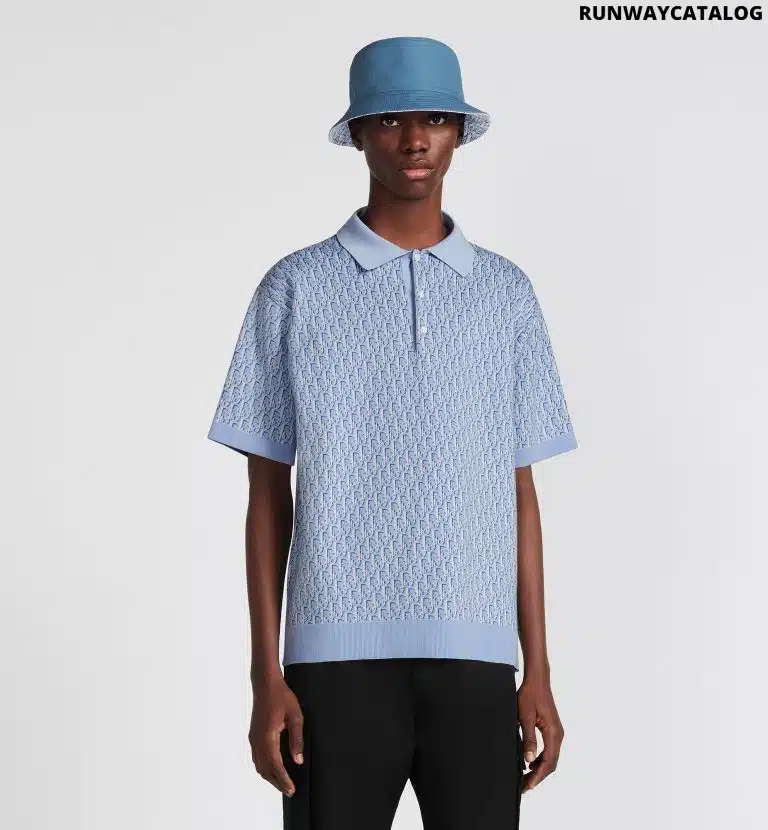 Dior Oblique Polo Shirt Blue Cotton Jacquard - Image 2