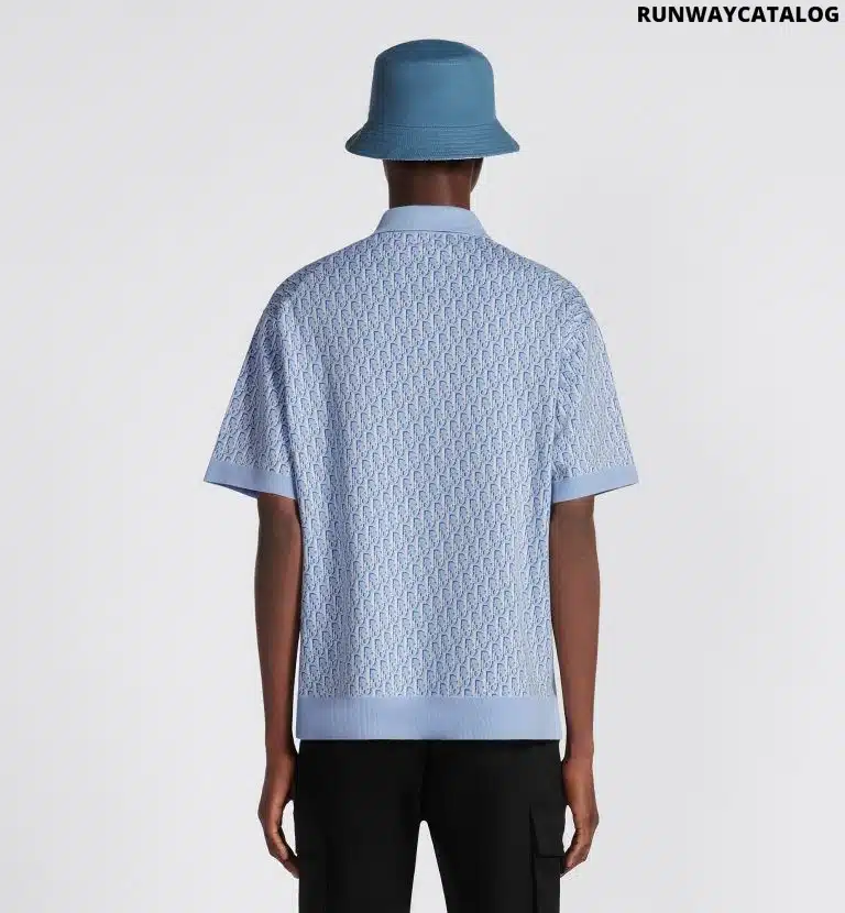 Dior Oblique Polo Shirt Blue Cotton Jacquard - Image 3