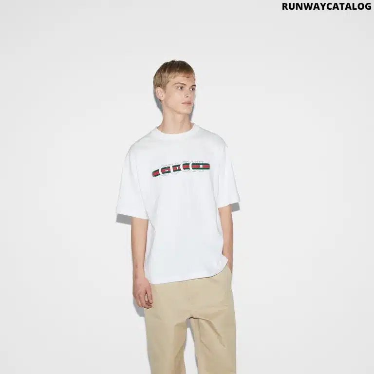 COTTON JERSEY T-SHIRT WITH GUCCI PRINT - Image 2