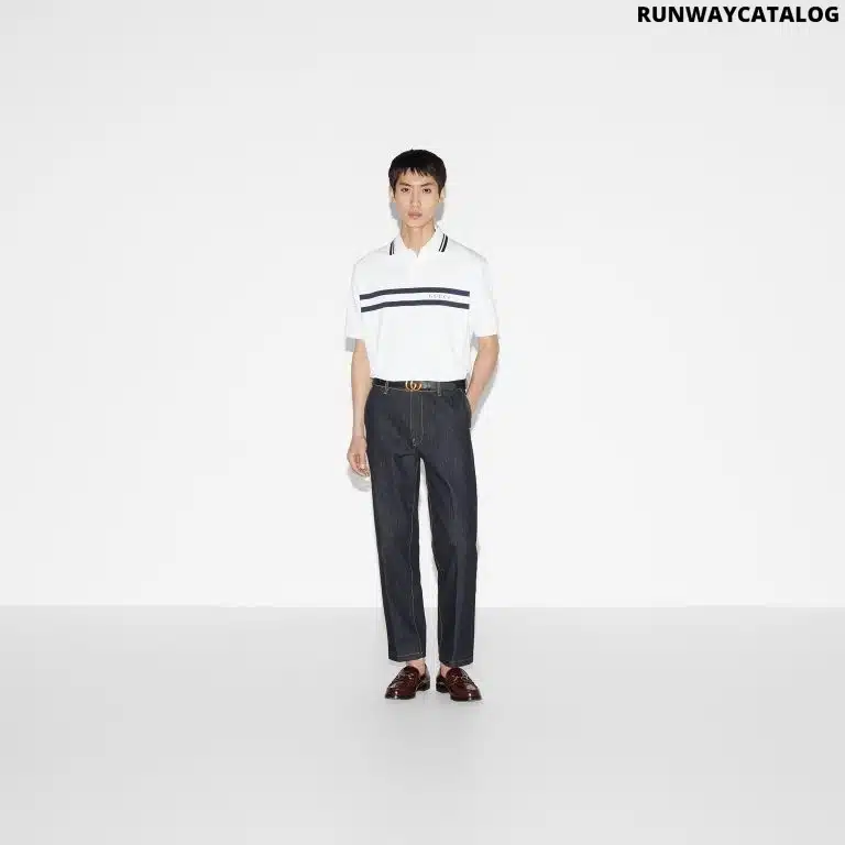 COTTON POLO SHIRT WITH GUCCI PRINT - Image 2