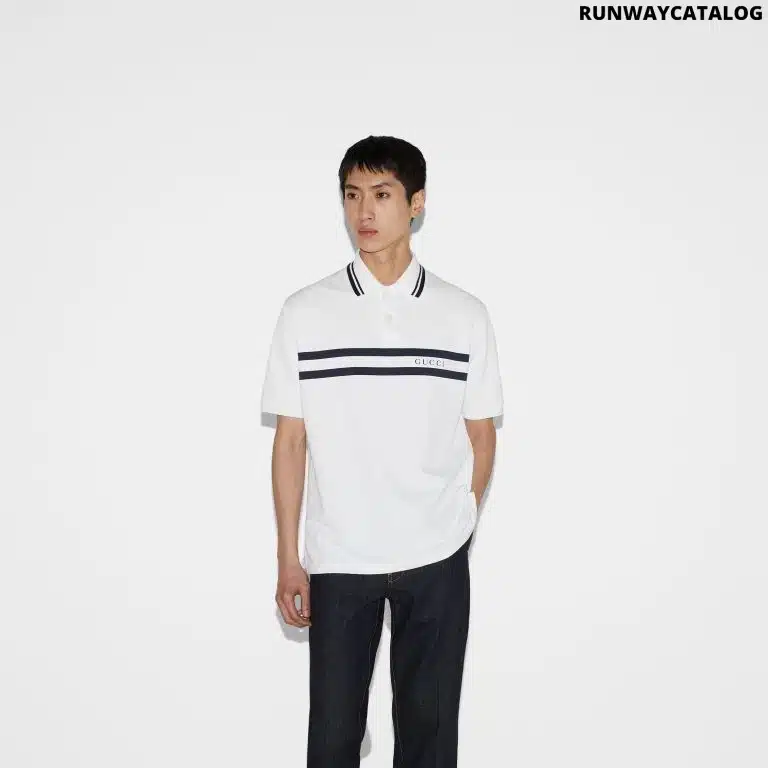 COTTON POLO SHIRT WITH GUCCI PRINT - Image 3