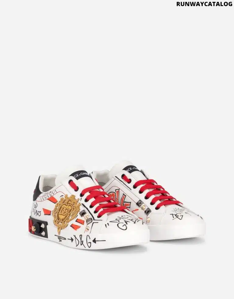 CALFSKIN PORTOFINO SNEAKERS WITH EMBROIDERY AND STUDS - Image 2