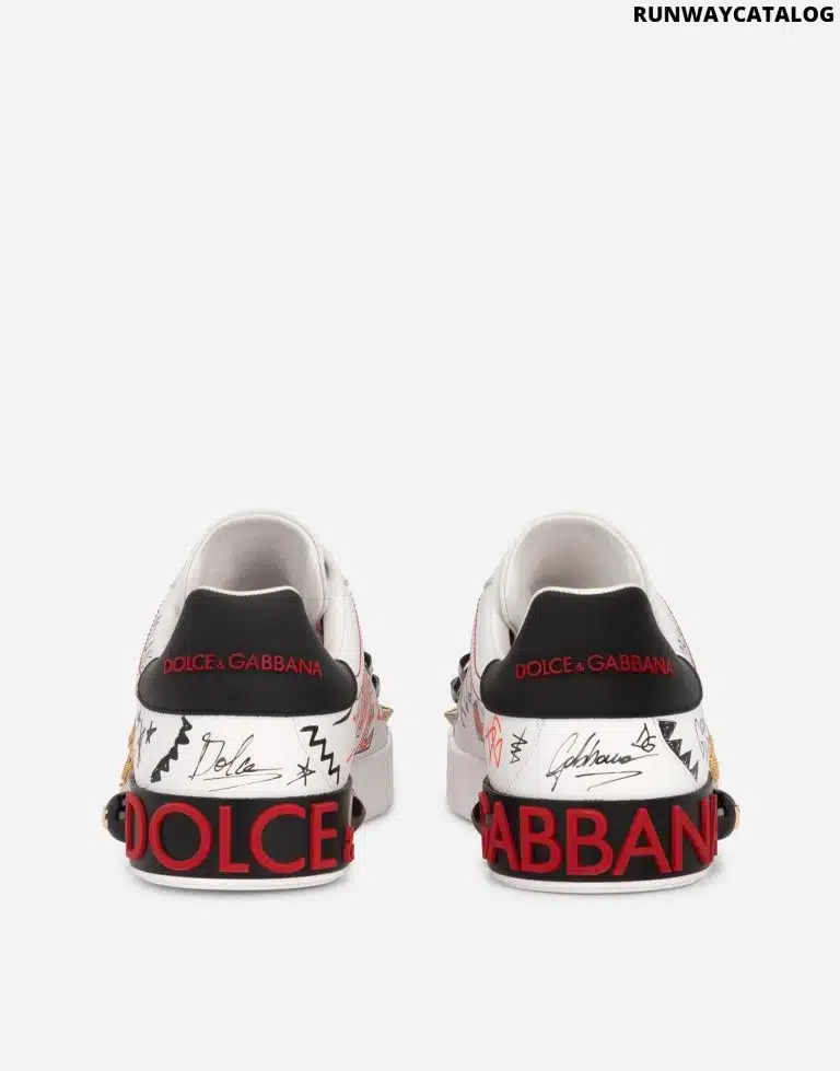 CALFSKIN PORTOFINO SNEAKERS WITH EMBROIDERY AND STUDS - Image 5