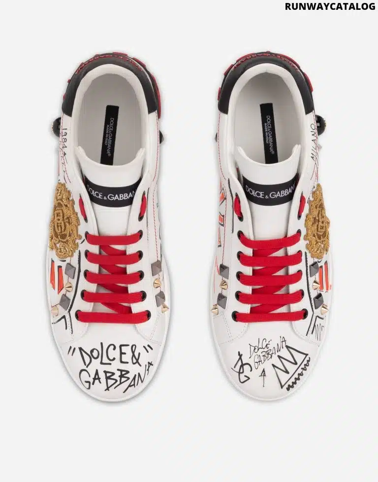 CALFSKIN PORTOFINO SNEAKERS WITH EMBROIDERY AND STUDS - Image 3