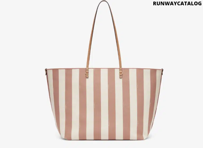 Reversible shopper in Pequin striped and beige FF fabric