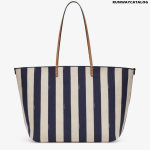 Reversible shopper in Pequin striped and beige FF fabric