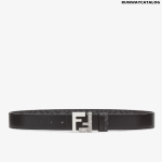 Black leather and black FF canvas reversible belt