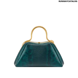 Bvlgari Serpentine Mini Top Handle Bag in bright forest emerald shiny karung with a gold-plated snake body handle and red enamel eyes.