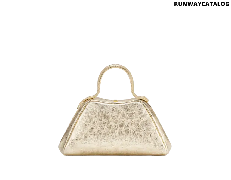 Bvlgari Serpentine Mini Top Handle Bag in light gold metallic ostrich skin with a gold-plated snake body handle and red enamel eyes.