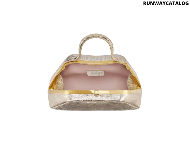 Bvlgari Serpentine Mini Top Handle Bag – Light Gold Metallic Ostrich - Image 4