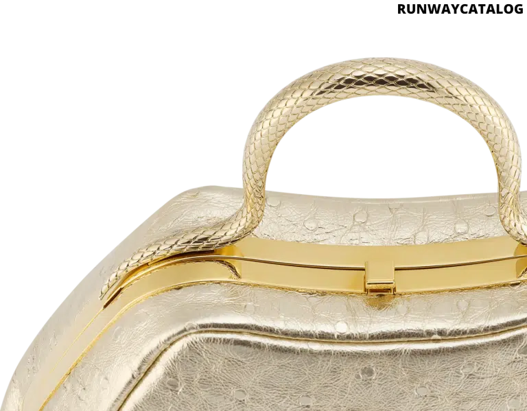 Bvlgari Serpentine Mini Top Handle Bag – Light Gold Metallic Ostrich - Image 5