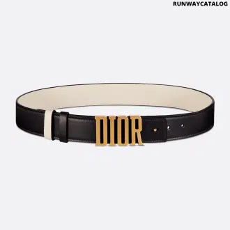 Dior D-Fence Belt in reversible black and latte calfskin with a removable Dior buckle and antique gold-finish detailing for a versatile, elegant look.