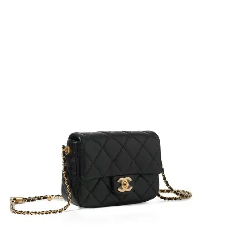 Black Quilted Lambskin Flap Bag Pearl Crush Gold Hardware - Image 2