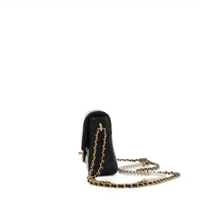 Black Quilted Lambskin Flap Bag Pearl Crush Gold Hardware - Image 3