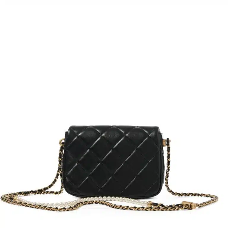 Black Quilted Lambskin Flap Bag Pearl Crush Gold Hardware - Image 4