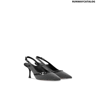 Louis Vuitton 6AM Slingback Pump in black lambskin with silver-toned studs, LV Circle accessory, and a mid-height curved heel.