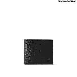 Louis Vuitton Marco Wallet in Black Taiga leather with four card slots, two bill compartments, and a coin pocket.