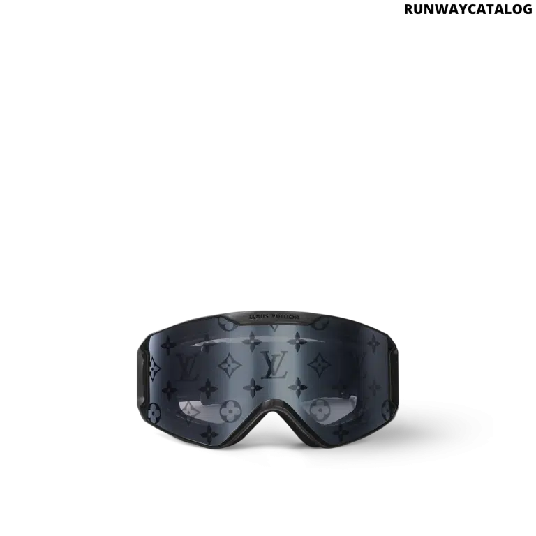 Stay stylish and protected with LV Snow ski goggles, featuring a curved silver Monogram lens, anti-fog technology, and an adjustable strap with the 5 Elements signature—crafted for luxury winter sports.