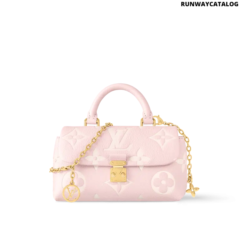 Nano Madeleine bag in bicolor Monogram Empreinte leather with gold-tone S-Lock closure and removable chain.