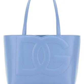 Light blue Dolce & Gabbana tote bag with embossed logo and decorative stitching.