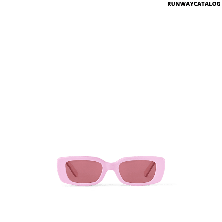 LV x Takashi Murakami Multigram sunglasses with a pink cat-eye frame, Monogram Multicolor acetate temples, golden brass hardware, and UV-protective pink lenses.